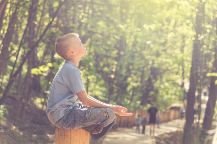 Photo by Vitolda Klein man in blue t-shirt and brown pants sitting on brown wooden seat during daytime